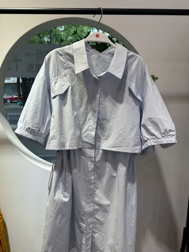 夏季新款韩版甜酷风工装衬衫连衣裙