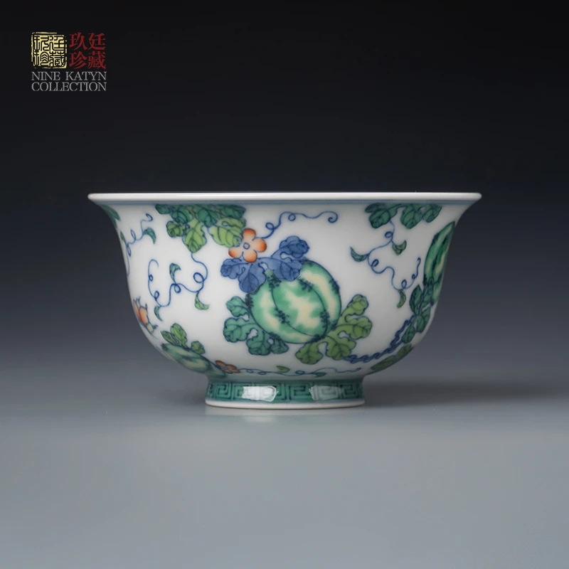 溪隽堂景德镇陶瓷茶杯纯手绘青花斗彩瓜瓞压手杯主人杯高端茶具