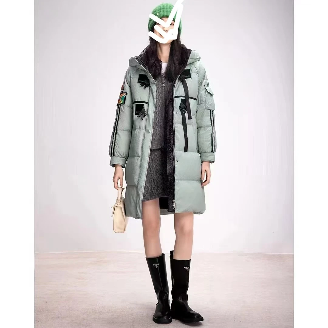 2025冬季袖拼色条纹简约女款安全扣设计百搭羽绒服外套YR046