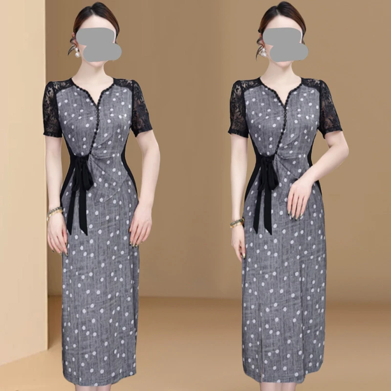 高端气质连衣裙女2025年夏季新款轻奢拼接洋气减龄中长款波点裙子