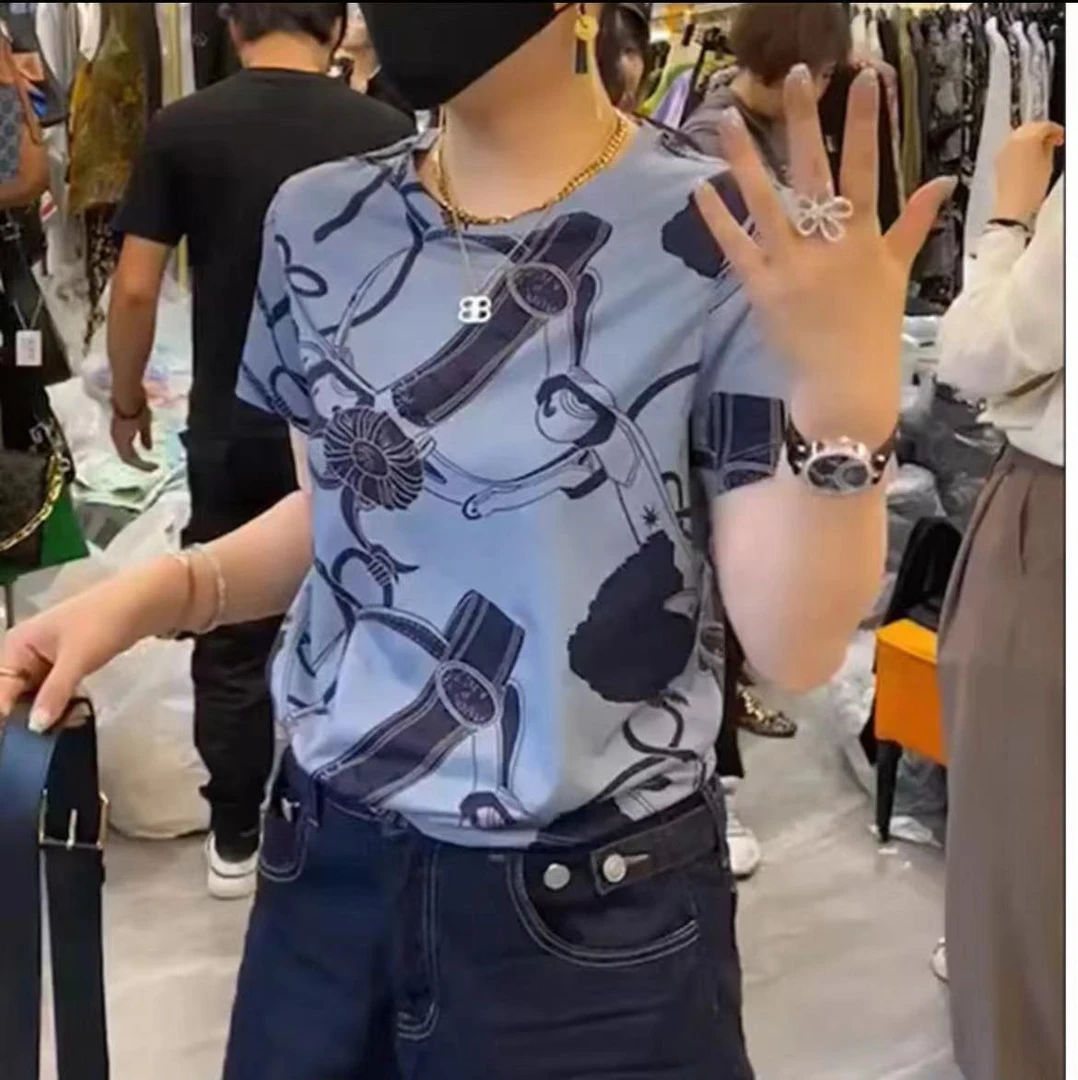 新款欧货时尚花料T恤女夏半袖上衣