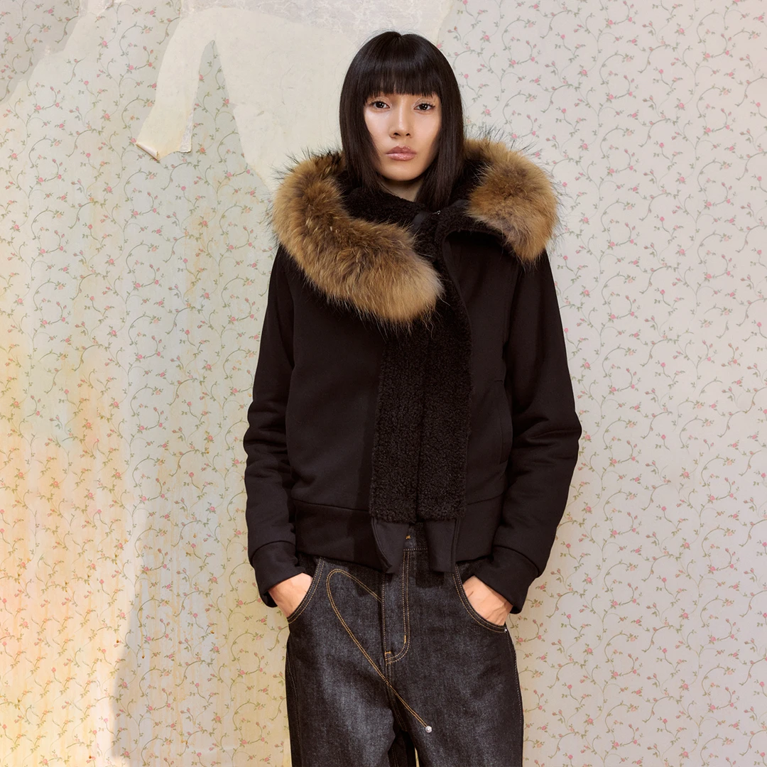 Gemini买手店DUE E CHEN斜襟毛绒内胆大翻领棉服外套2025秋季新款