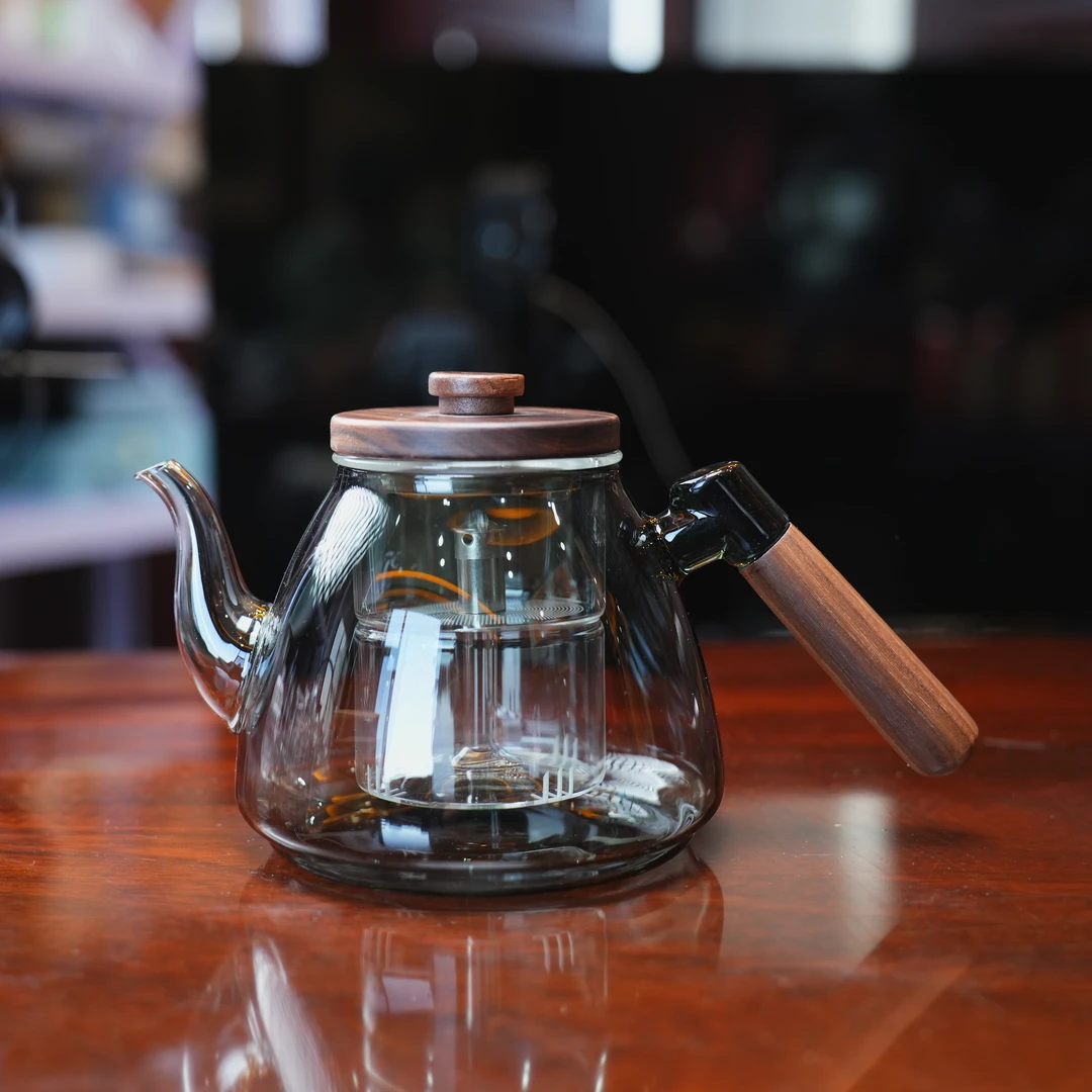 品牌正品 烟灰色原色纯人工手作高硼硅材质侧把煮茶壶lw68