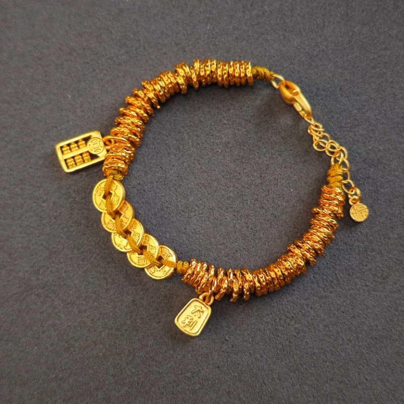 合金手链 五帝钱盘缠手链算盘轻奢气质手串25040