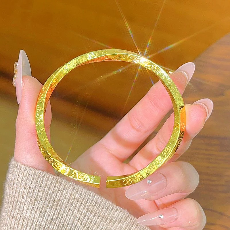 合金手镯 合金女士扭花吉言开口手镯
