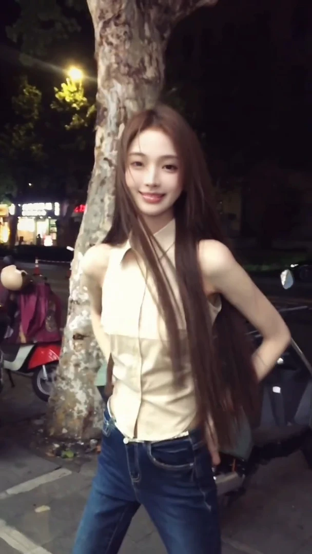 时尚气质无袖衬衫上衣女夏季韩系设计感短款衬衣紧身牛仔裤两件套