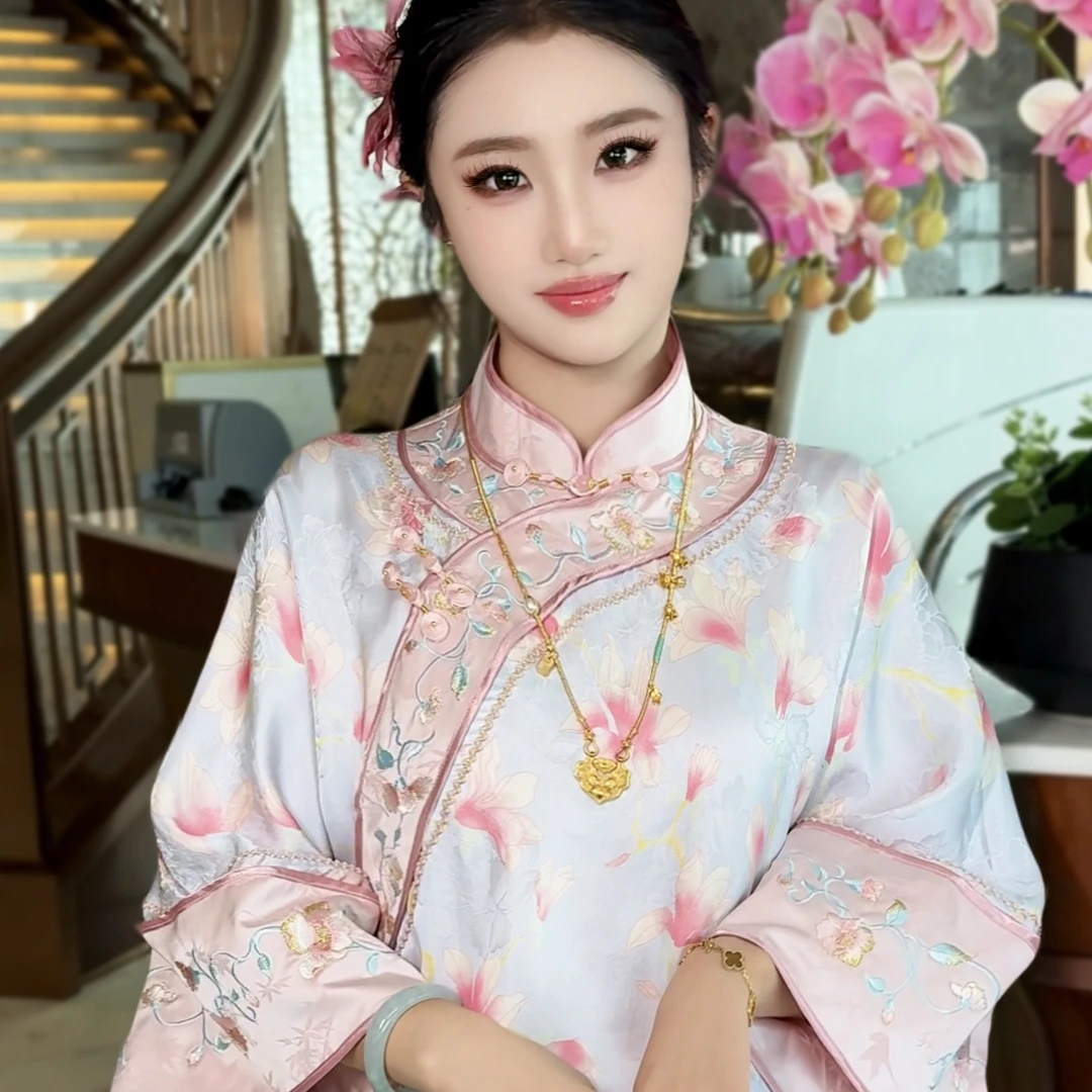 【媛珠 胭粉玉兰】重工刺绣桑蚕丝印花宽松大褂国风上衣醋酸半裙