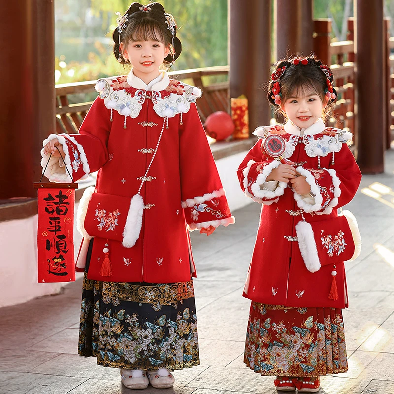 拜年服女童国风唐装冬季2025新款小女孩过年喜庆衣服新中式马面裙