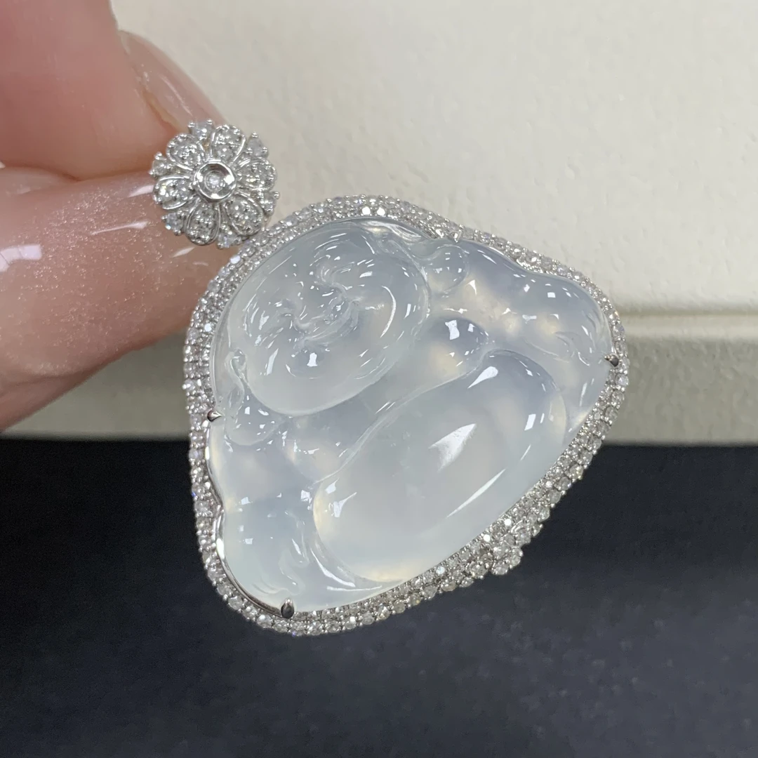 附自然光视频高冰起杠光晴底佛公翡翠玉石吊坠18k缅A轻奢款