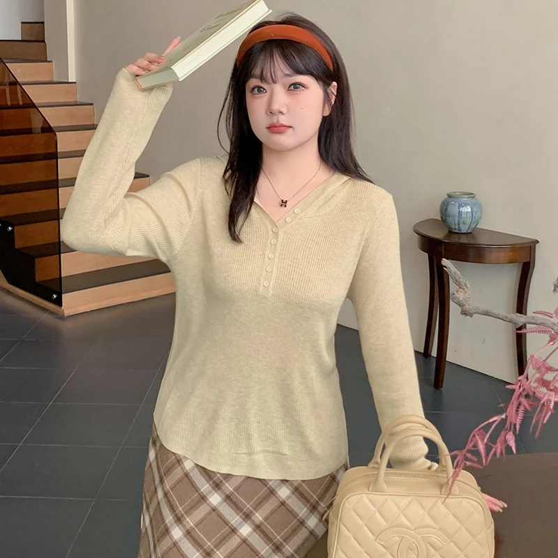 大码女装连帽套头衫女休闲上衣2024秋款胖mm百搭宽松针织衫