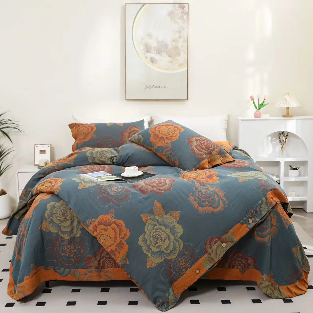 【被套】花想容 蓝橘 被套 双层纱提花面料被套
