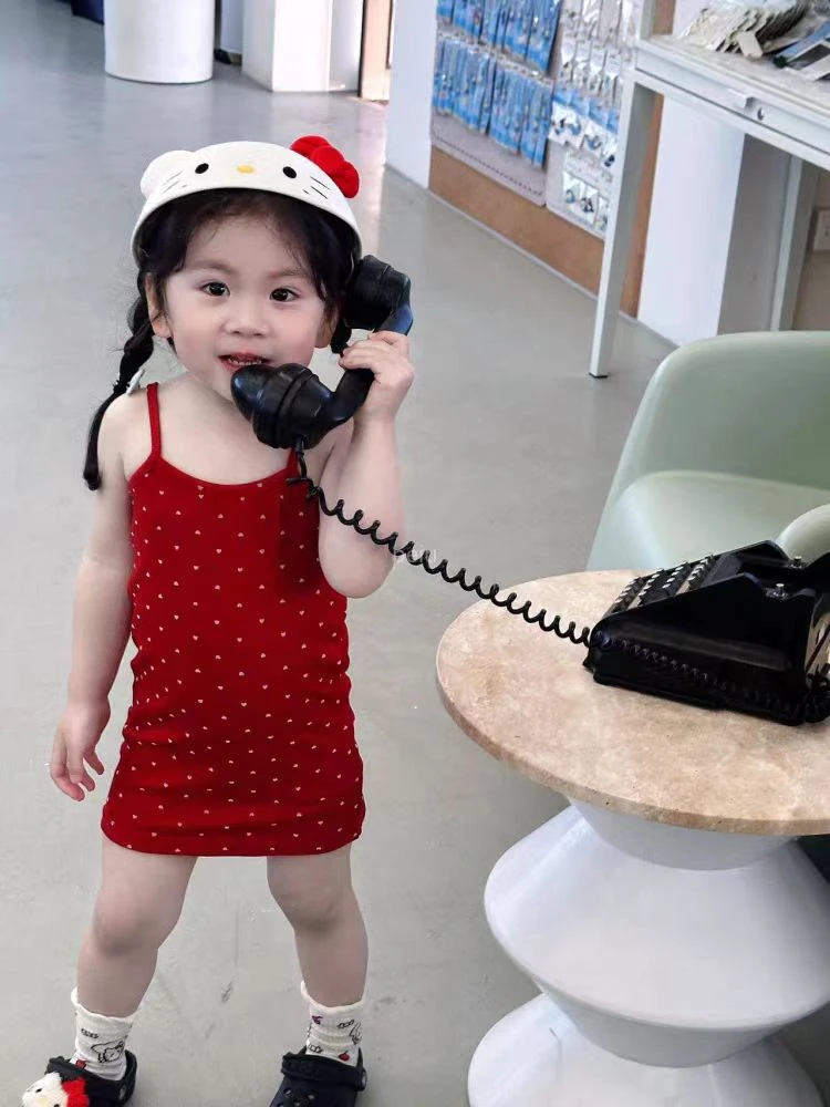 2025夏装红色紧身裙女童夏季新款吊带裙儿童无袖百搭裙子连衣裙