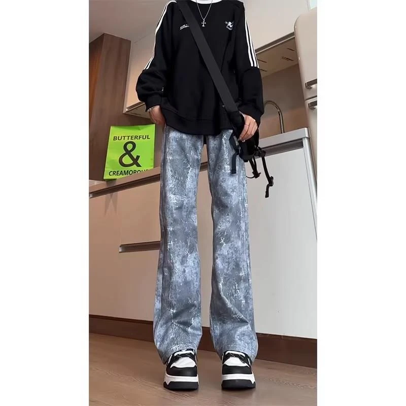 ootd雪花扎染高级感牛仔裤男春秋设计感痞帅炸街hiphop直筒微喇裤