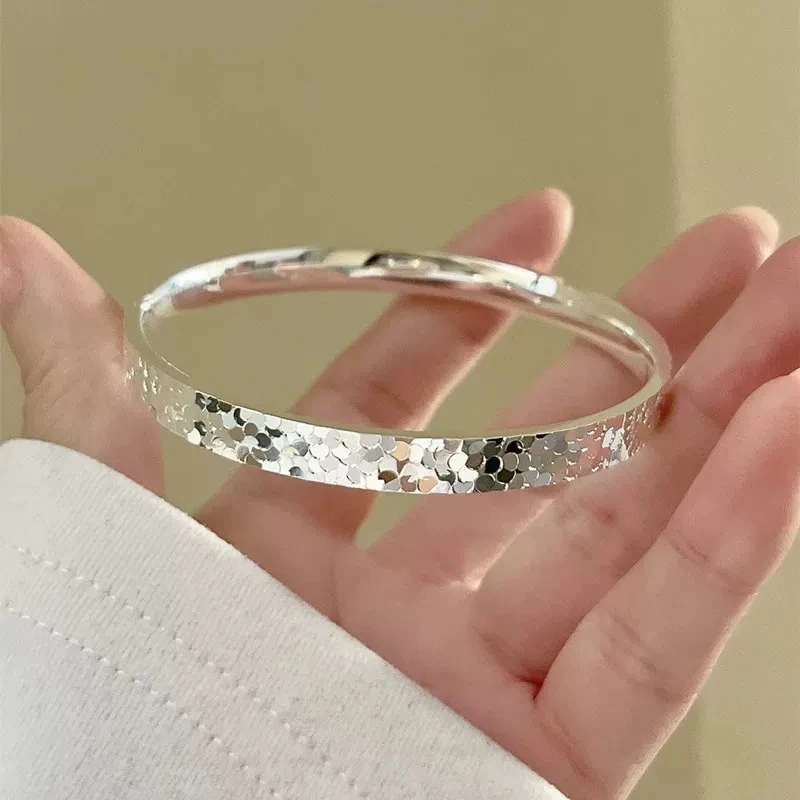 足银手镯 【558】碎冰冰足银手镯轻奢爆闪闭口手镯气质时尚百搭手镯