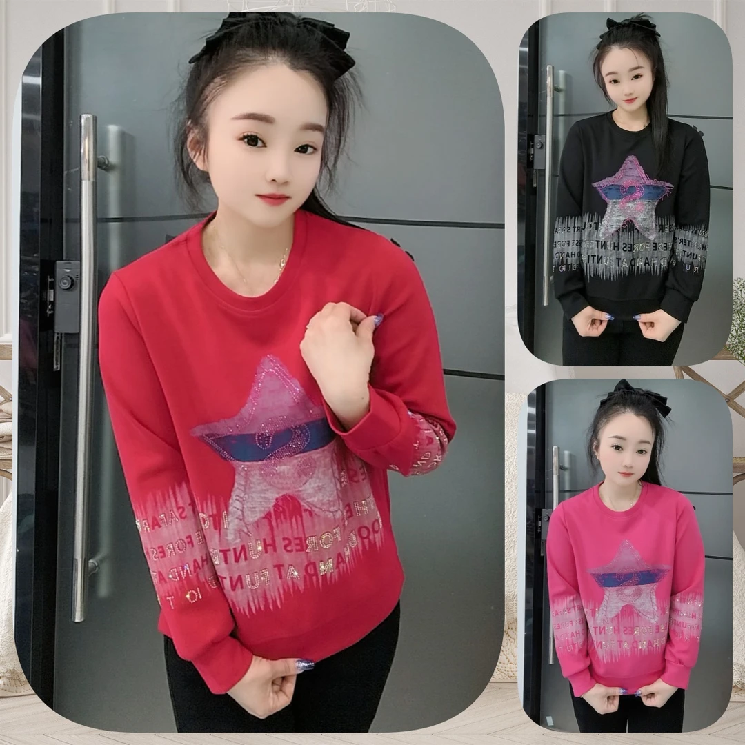 【婉婷服饰】2523圆领卫衣春秋款女士潮牌时尚百搭休闲宽松遮肉显瘦