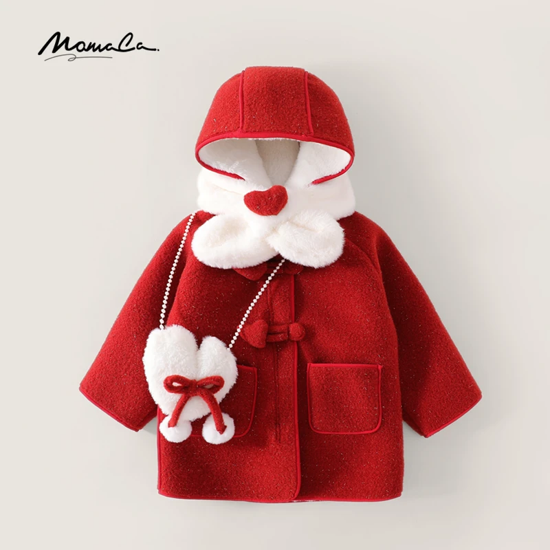 MOMOCO女童冬季新款爱心围巾带包红色大衣75880126003