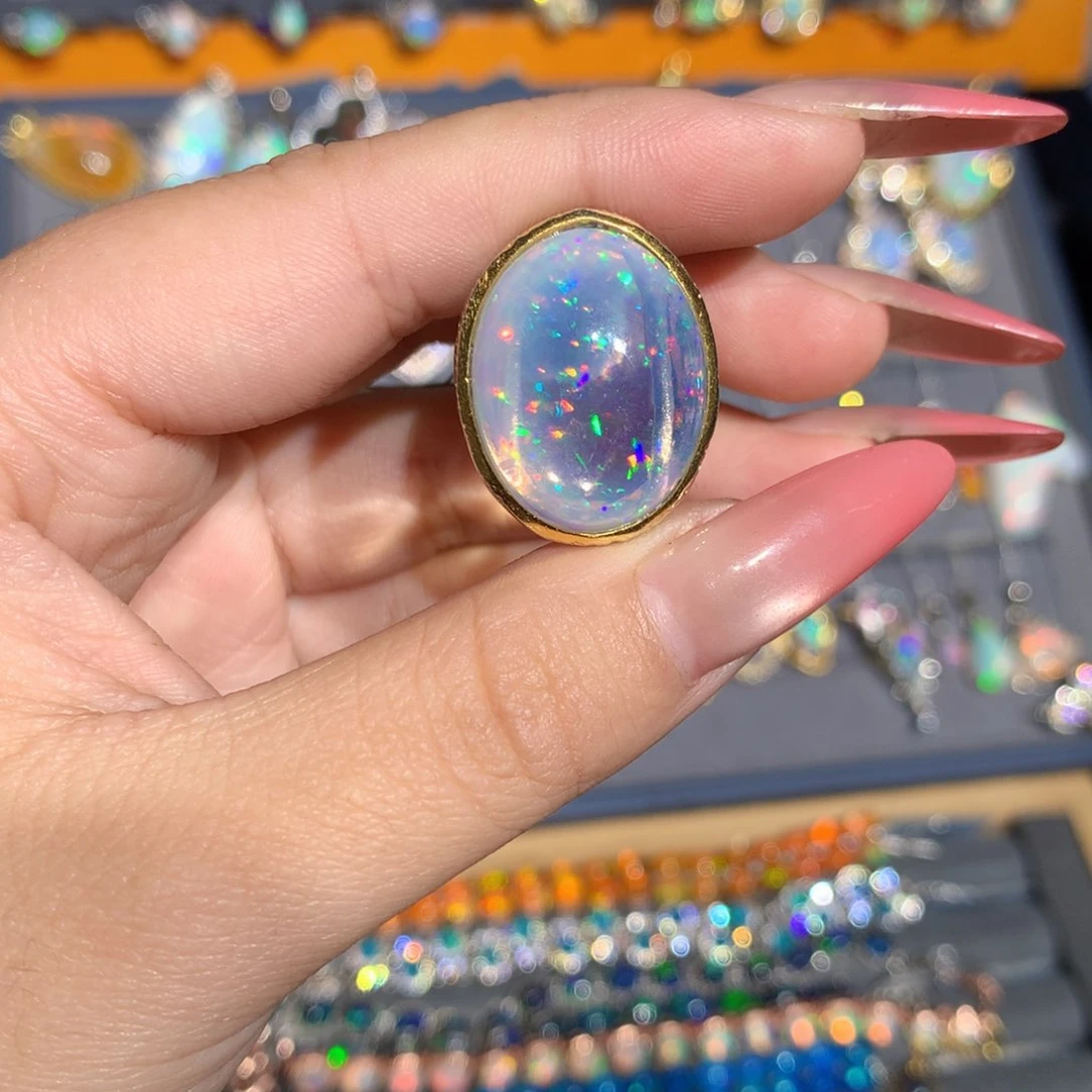 银S925镶嵌欧泊欧泊戒指l