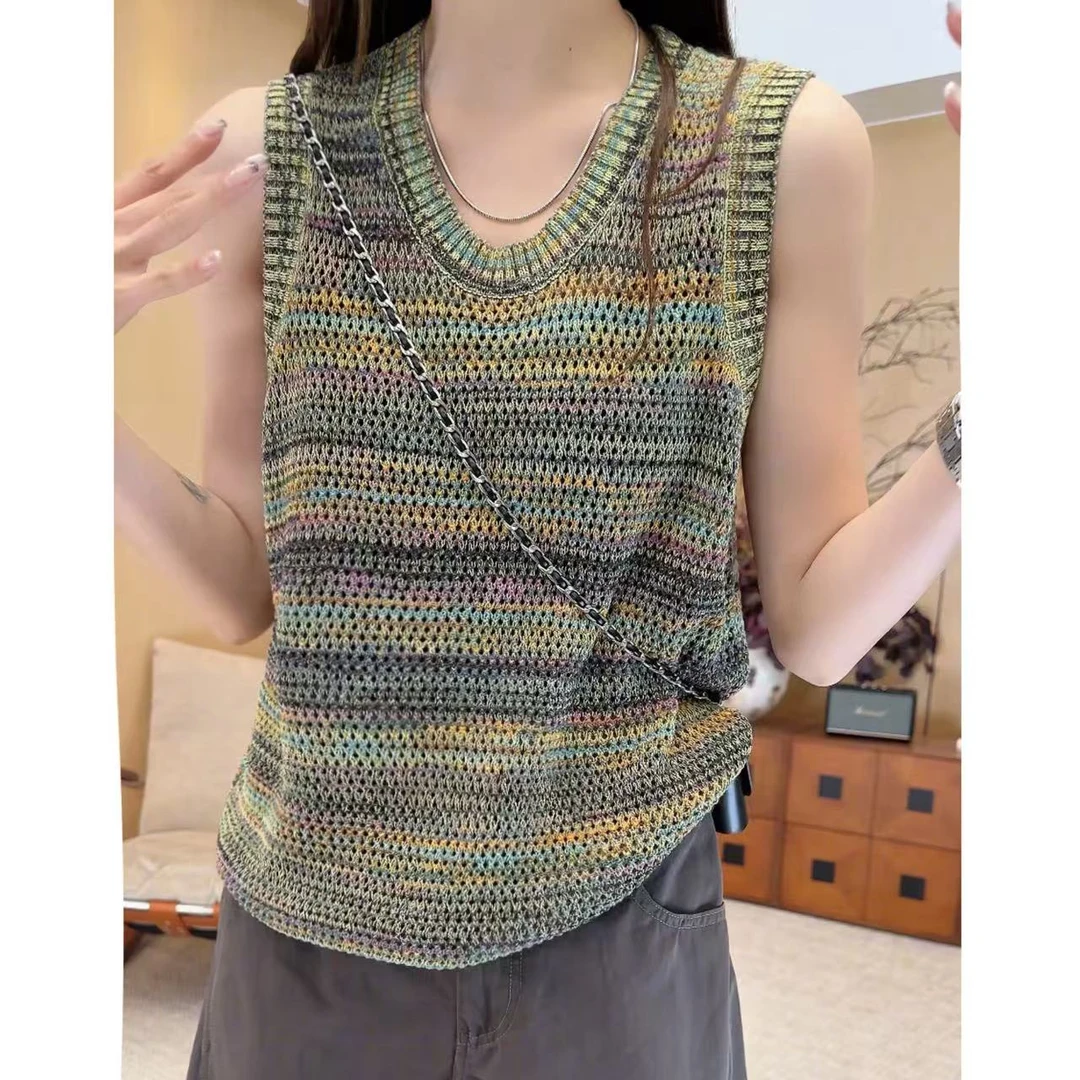 小静静一会【渐变条纹背心】2025夏款设计感显瘦上衣 2507C3828