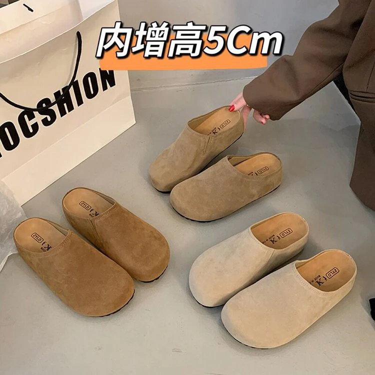复古内增高包头拖鞋女外穿2025新款防滑增高勃肯拖鞋