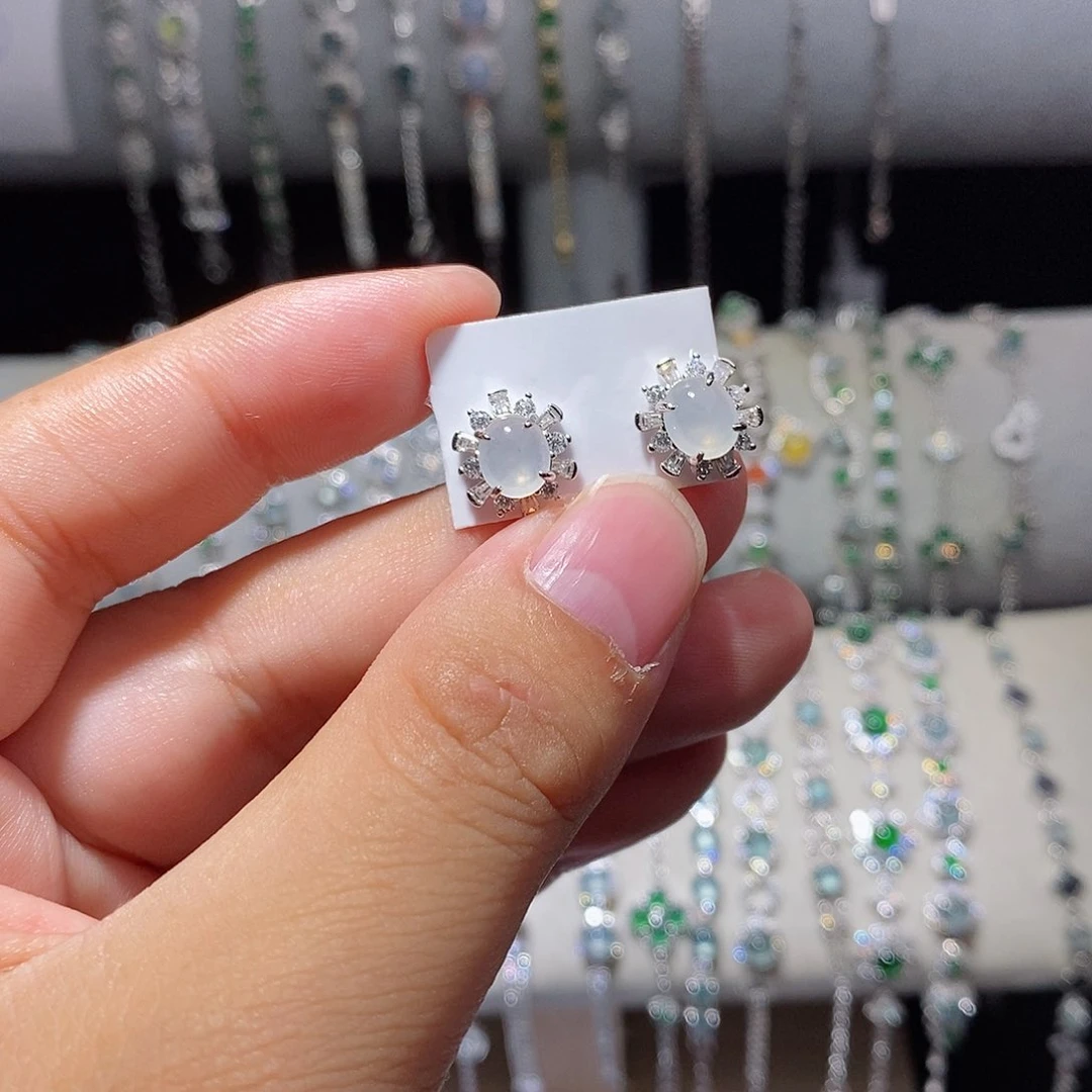 银S925镶嵌翡翠耳饰k k k