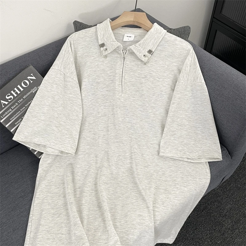 半拉链polo衫短袖t恤男士2025夏季新款美式cleanfit重磅半截袖