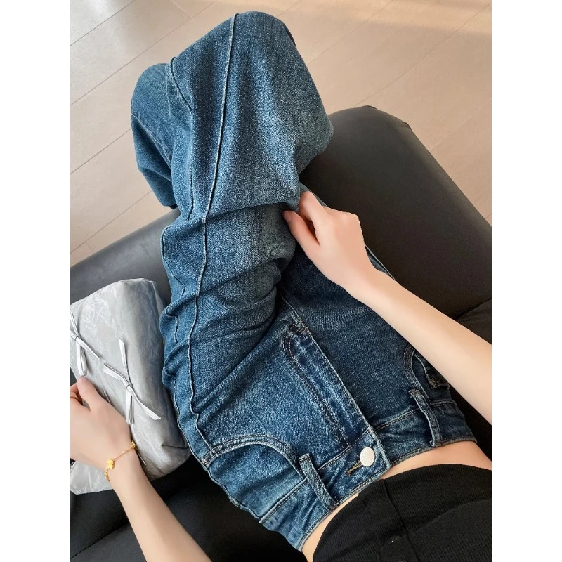 阔腿牛仔裤女夏季薄2025新款蓝色高腰宽松设计感显瘦垂感直筒裤子