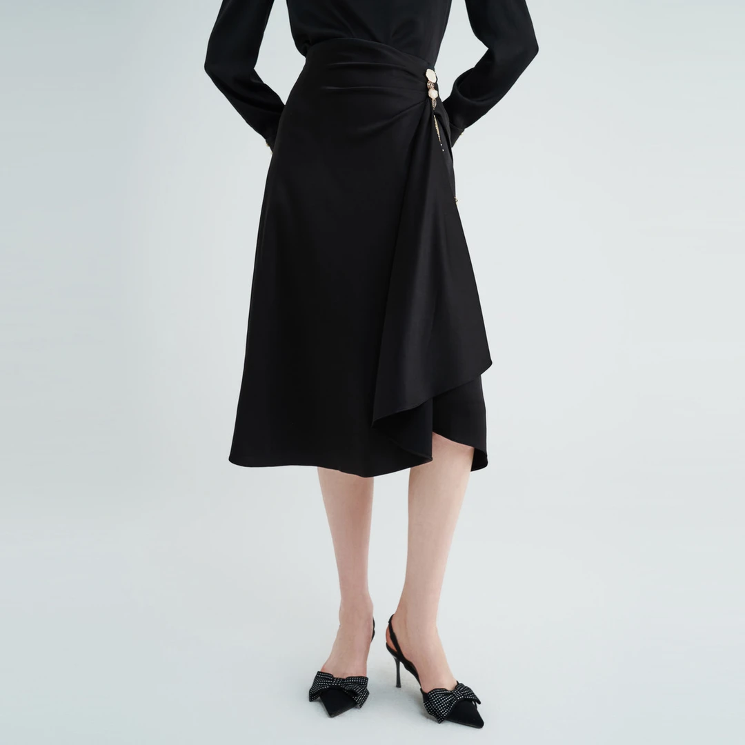 拉珂蒂优雅三醋酸通勤捏褶不规则半身裙女RW00470W0