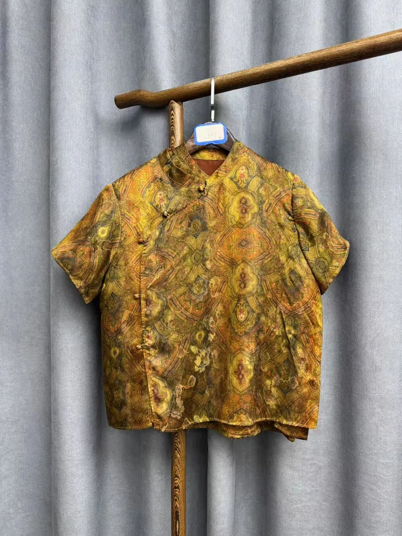 （瑕疵）夏季新款时尚简约新中式桑蚕丝奥黛提花上衣女w897