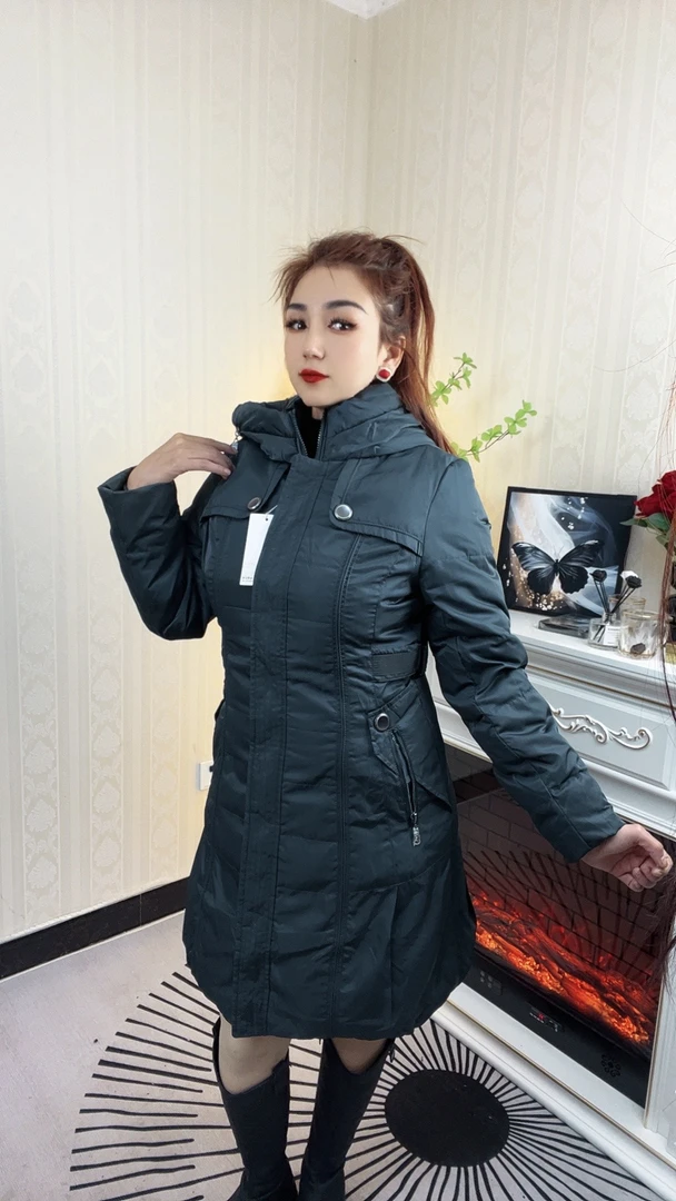 冬天中长款四个颜色连帽棉衣棉服女加厚保暖帽子口袋拉链外套