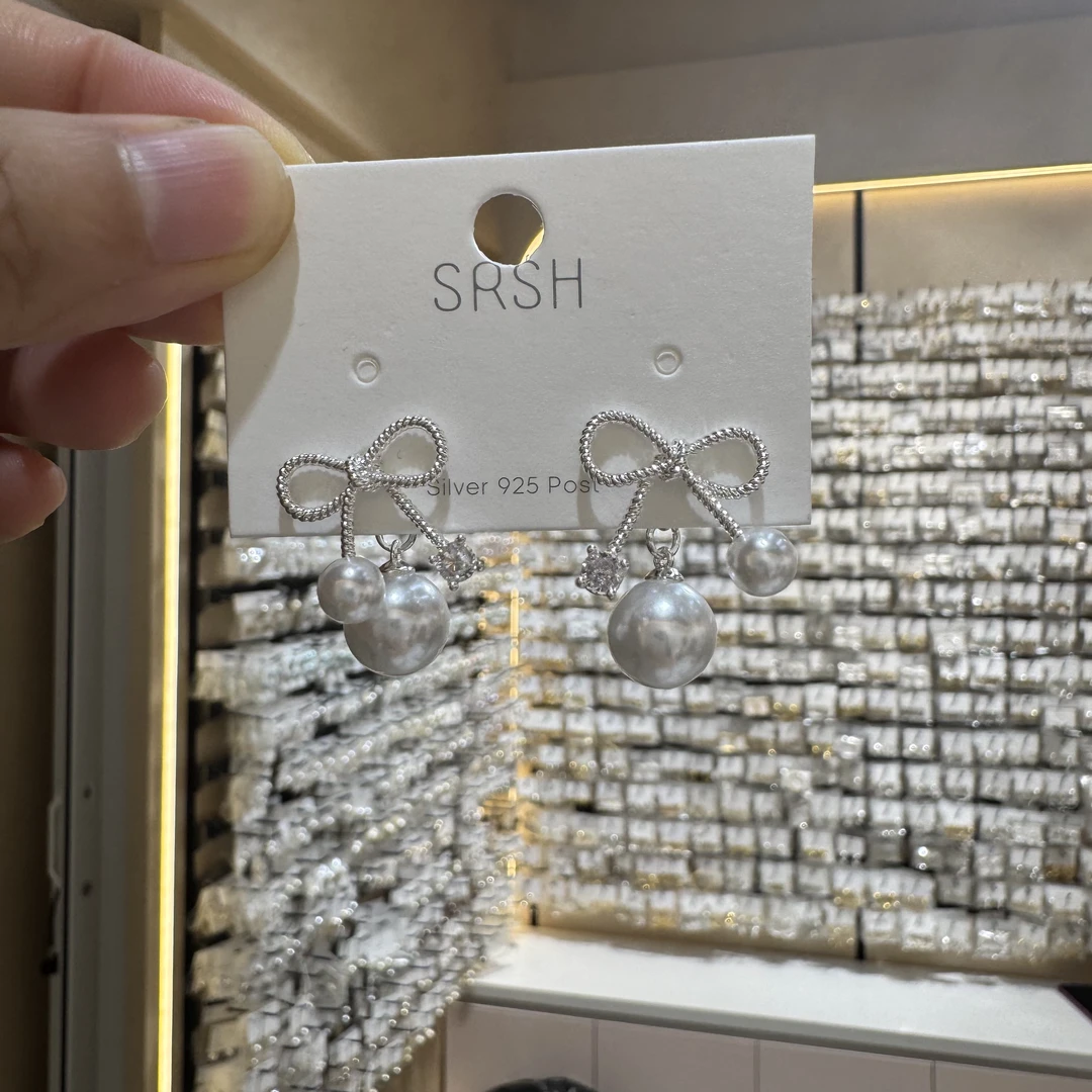 铜合金仿珍珠耳饰 蝴蝶结前后带小耳环734