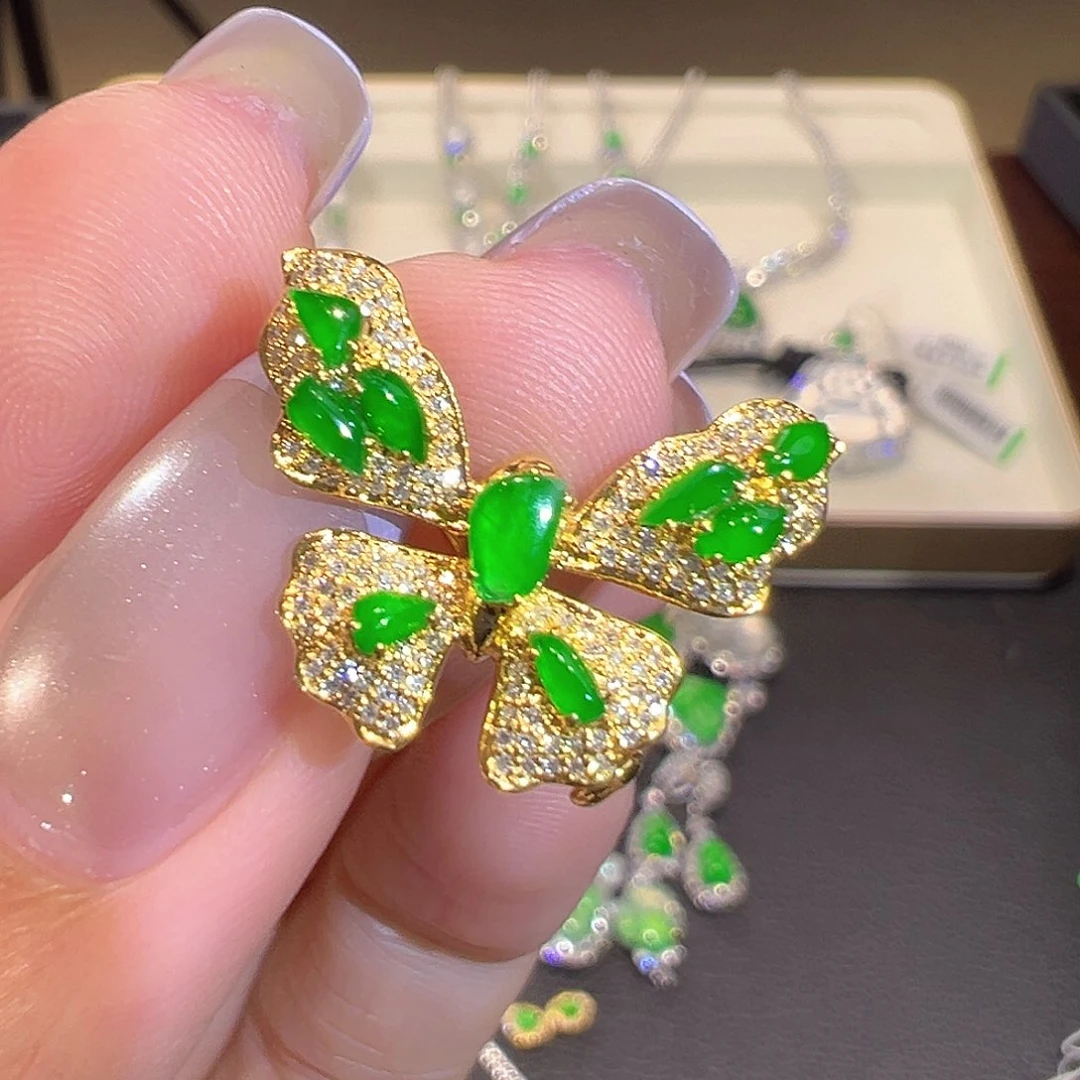 翡翠18K金镶嵌吊坠(不含链)吊坠胸针两用款