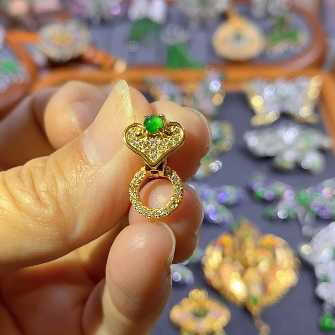 吊坠(不含链)银S925镶嵌翡翠