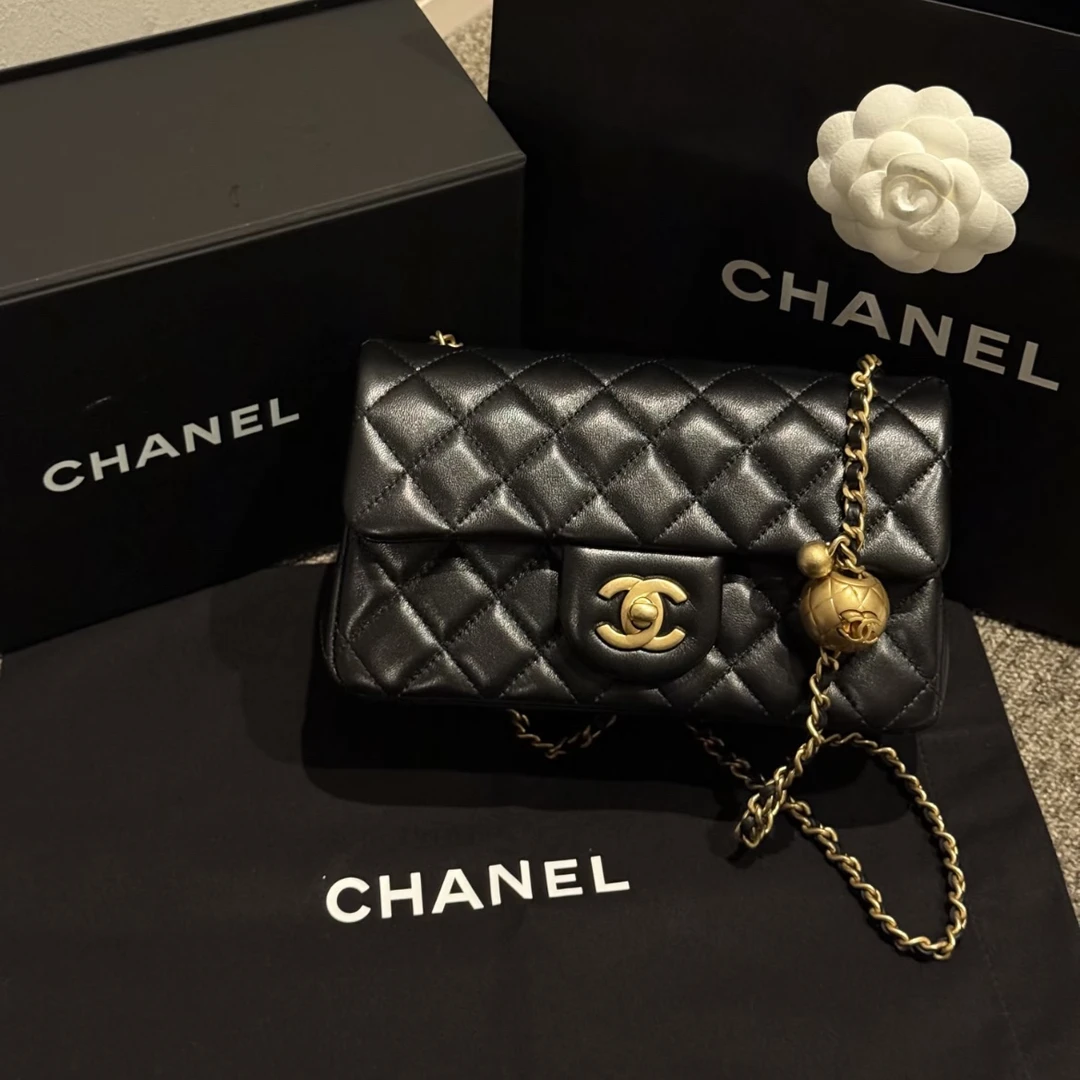 95新 Chanel/香奈儿 黑金cf金球大mini芯片包52026987