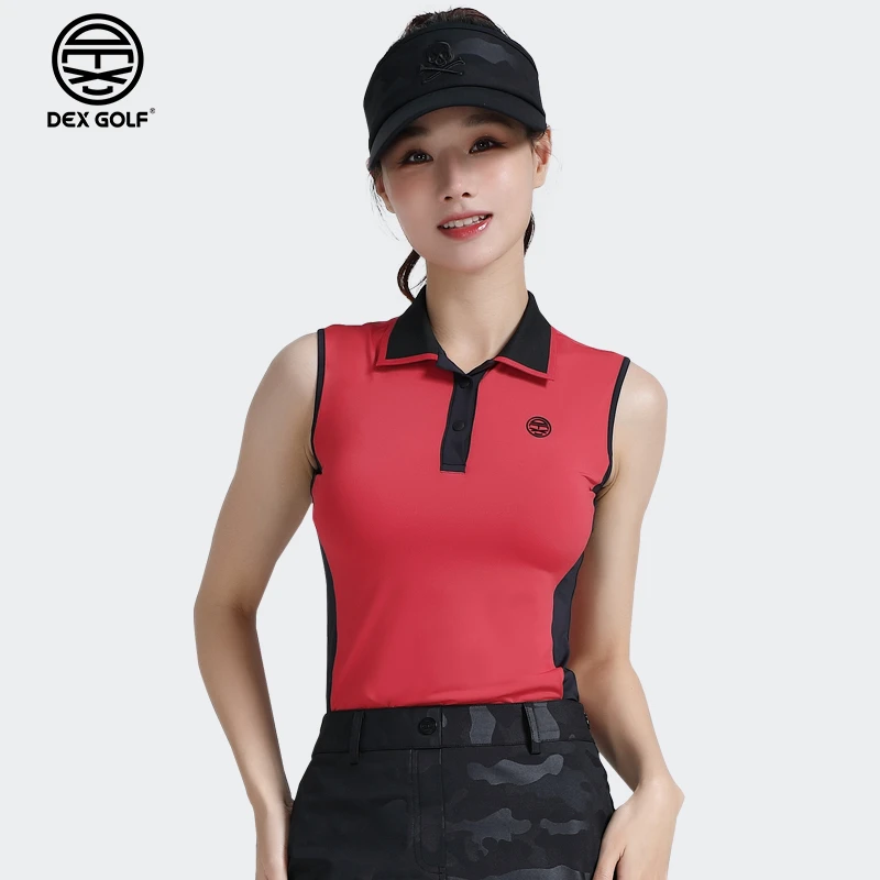 DEXGOLF高尔夫女士无袖T恤3069夏季撞色显瘦翻领Polo衫弹力透气