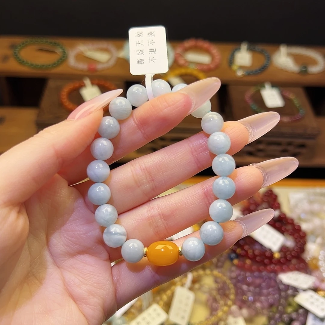 烟晶手链银S925镶嵌海蓝7805