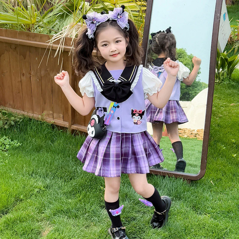 女童夏装套装2025新款儿童洋气短袖库洛米JK裙夏季好看时髦两件套