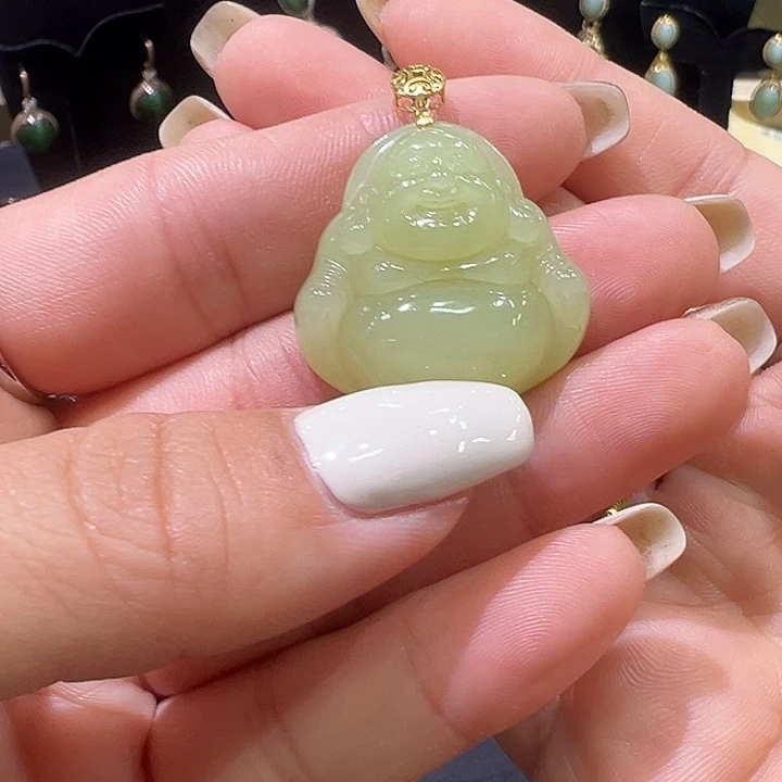 和田玉18K金镶嵌吊坠(不含链)