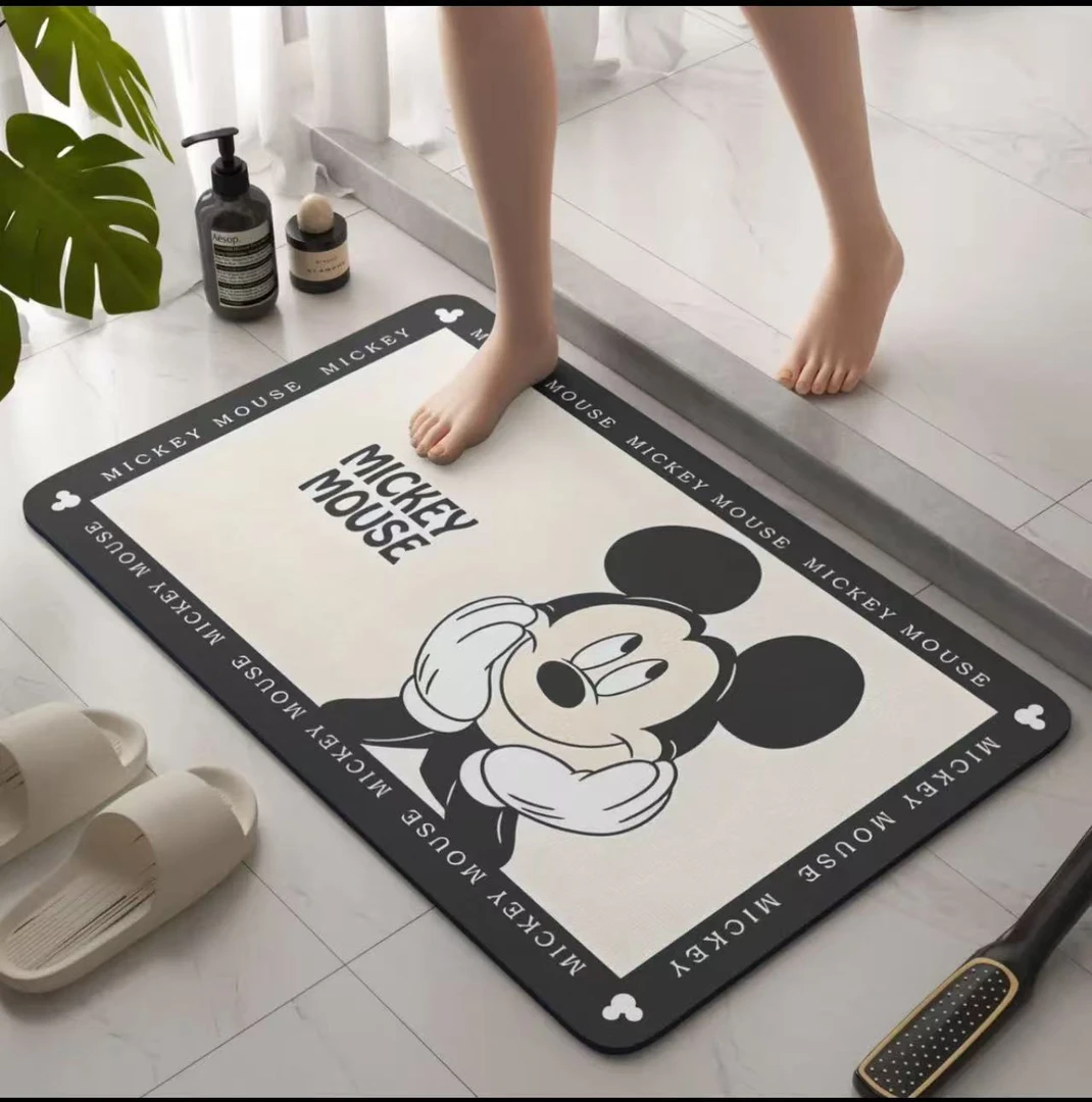 黑白风卡通厕所浴室地垫硅藻泥吸水速干脚垫家用卫生间门口吸水垫