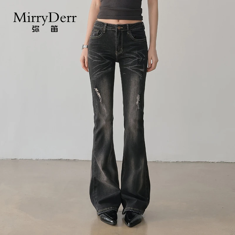 MirryDerr/弥笛美式复古微喇牛仔裤女2025夏季修身显瘦垂感马蹄裤