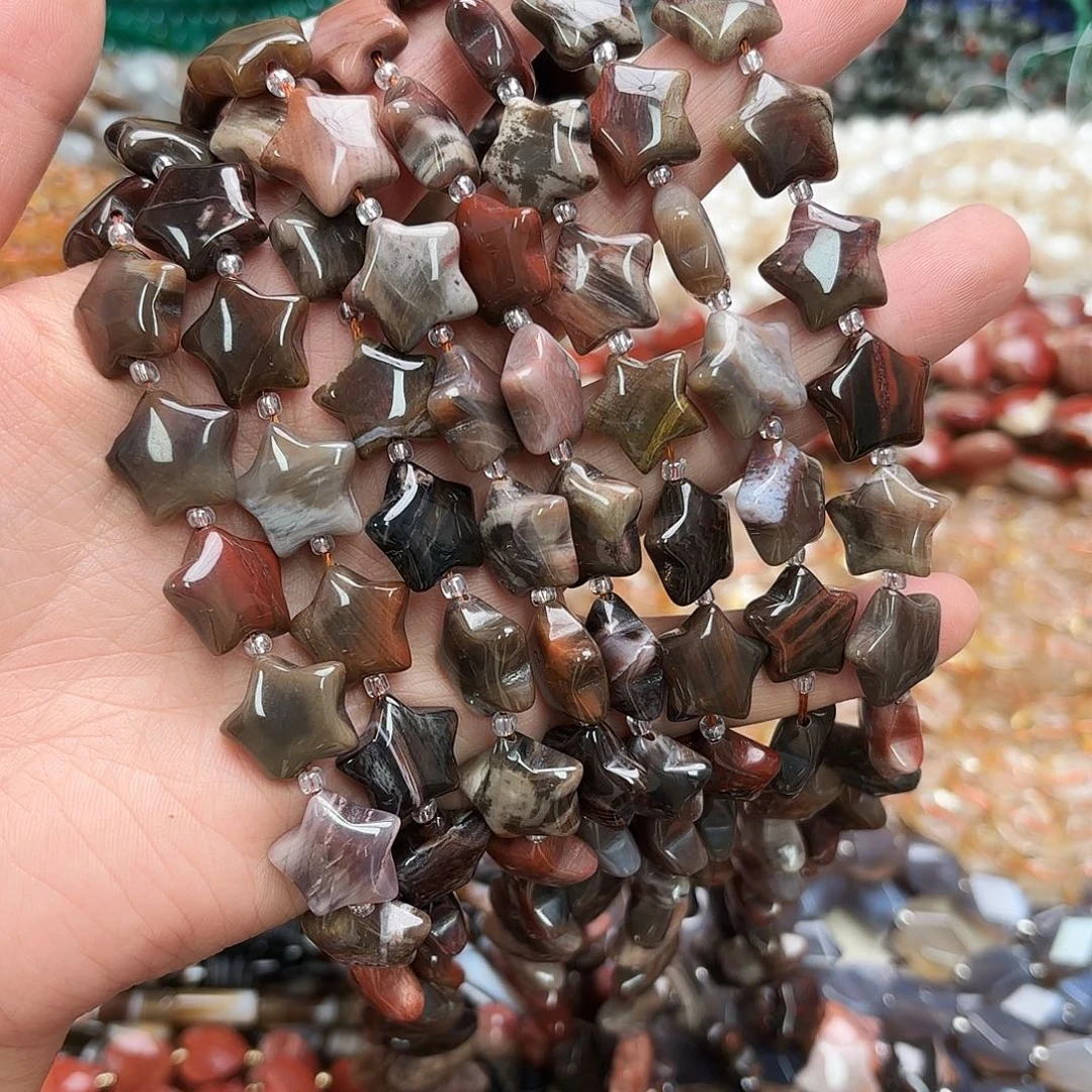 玛瑙/玉髓未镶嵌珠宝半成品卡16木化石五角星一条