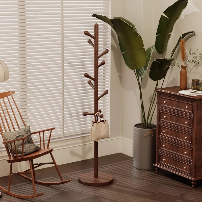 复古风衣帽架立式落地家用卧室收纳衣服架客厅玄关简易实木挂衣架
