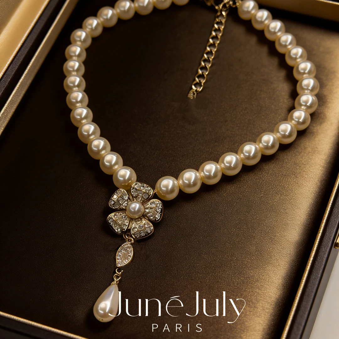 铜合金项链 JuneJuly 23s中古太阳花水滴珠珠项链 1229太阳花