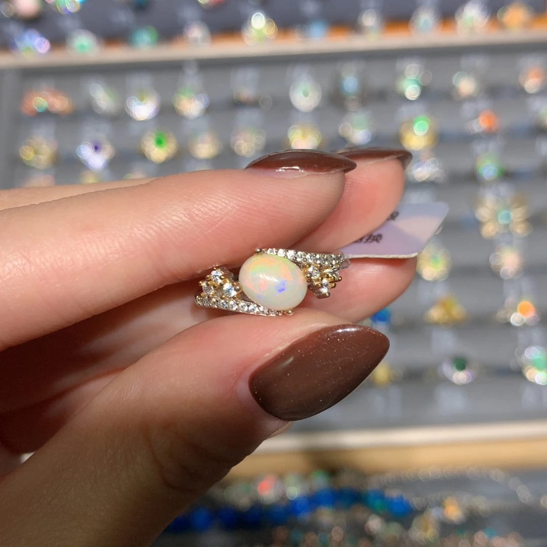 银S925镶嵌欧泊欧泊戒指t