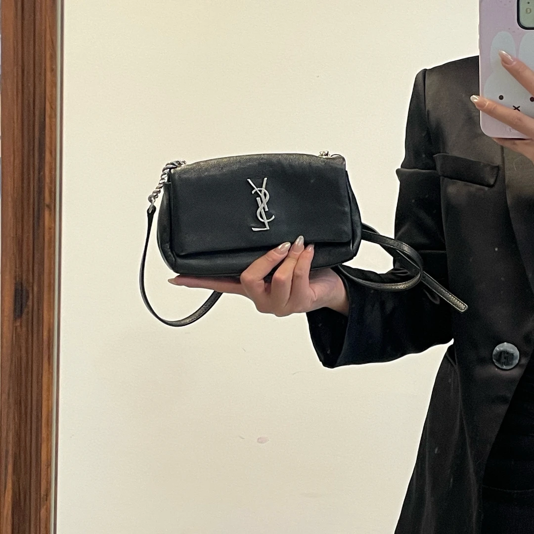95新 YSL/圣罗兰 ysl 黑银好莱坞mini斜挎包