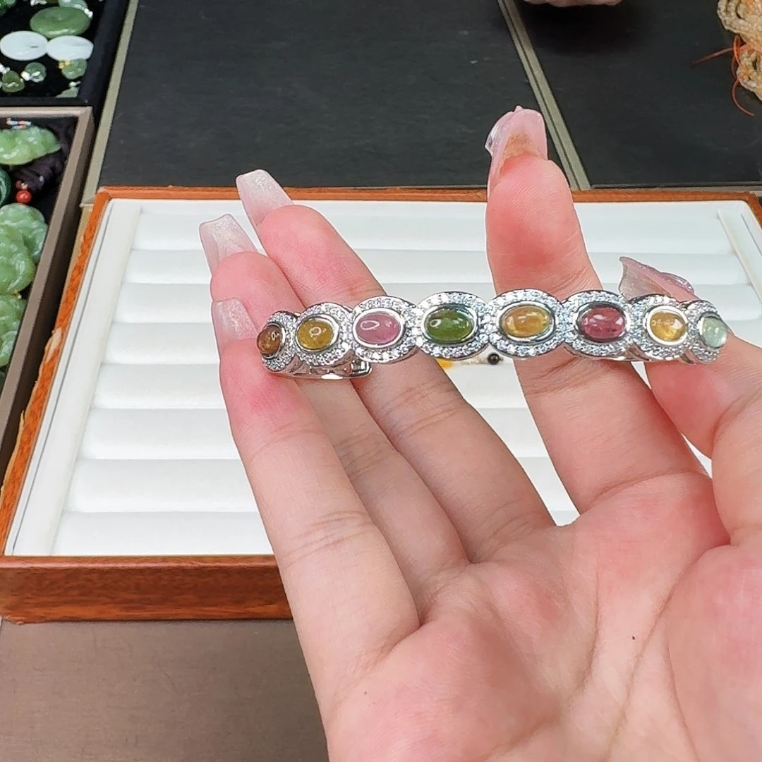 碧玺手镯合金蛋面手镯