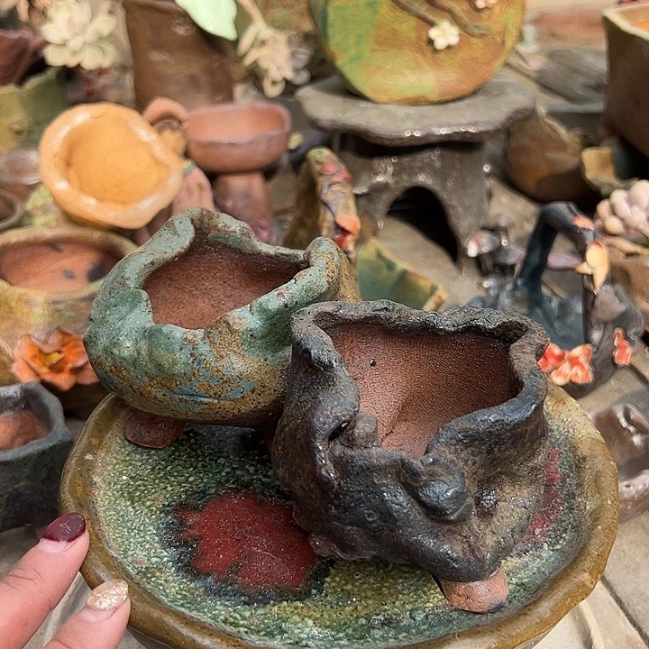 两个特价高温手工粗陶花盆
