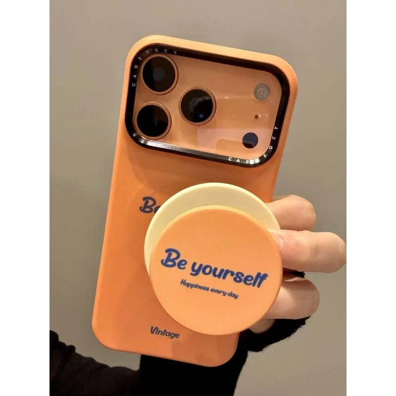简约ins橙底英文标磁吸支架适用iphone17promax苹果16手机壳15pro