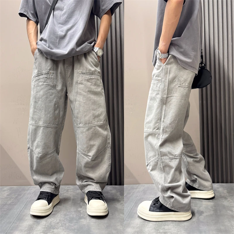 美式复古做旧弯刀裤子男士秋季新款宽松高街牛仔裤2025新款阔腿裤