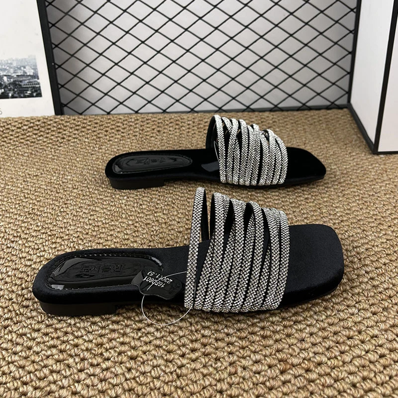 璀璨银河~法式绝美水钻一字拖鞋子女士外穿夏季新款外出小凉拖鞋