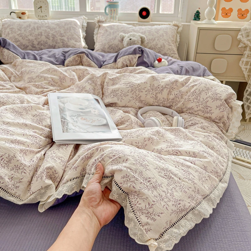 皱皱双层纱12四件套2025新款纯棉床单被套裸睡可机水洗床上用品